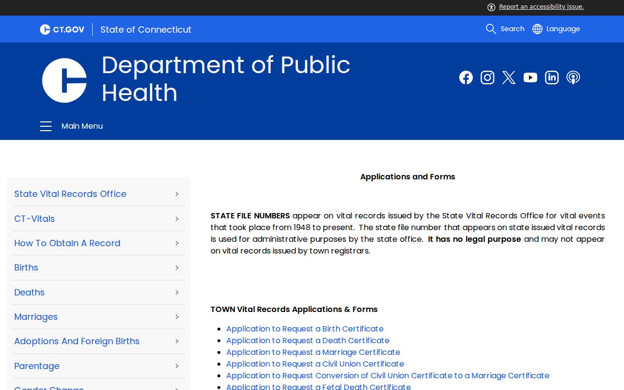 New Britain residents directory Connecticut vital-record applications