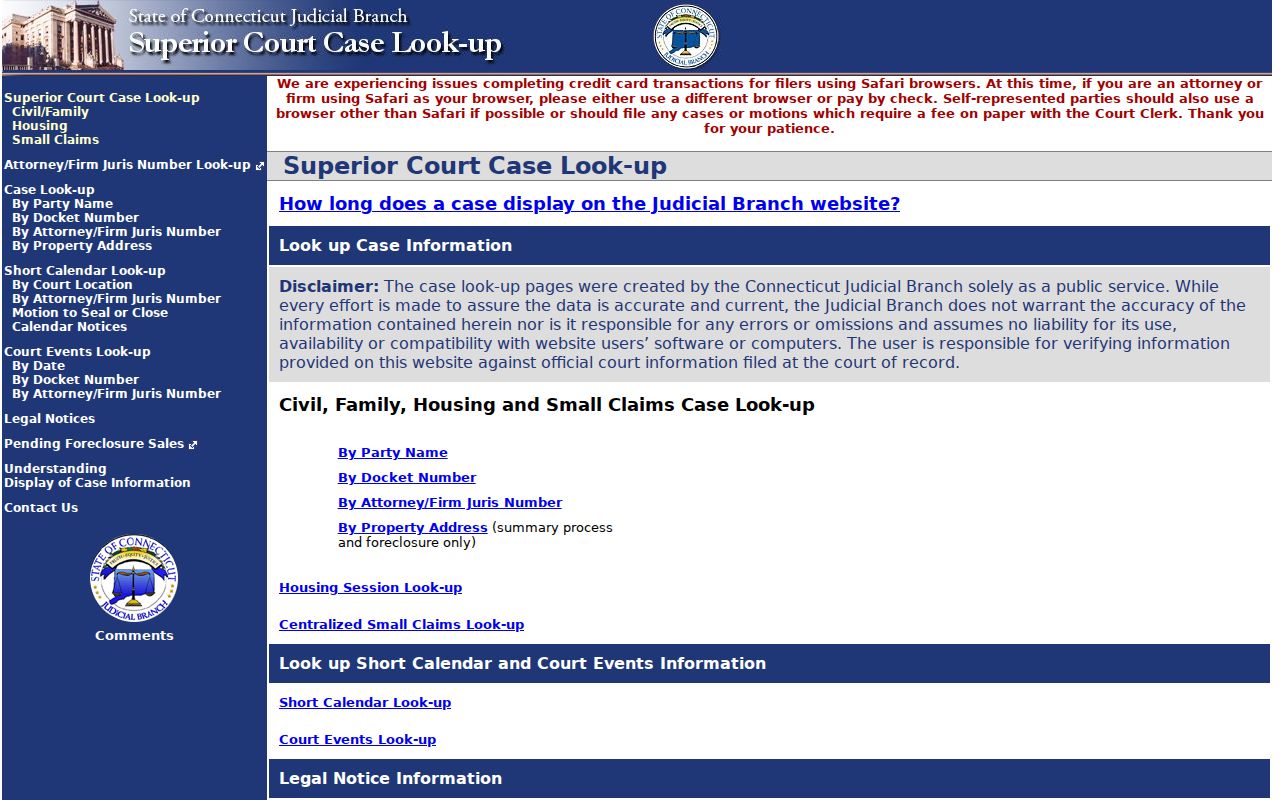 New Britain resident lookup civil and family case inquiry