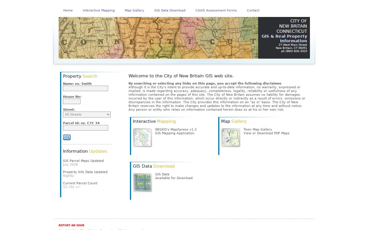 New Britain street directory MapXpress GIS property viewer