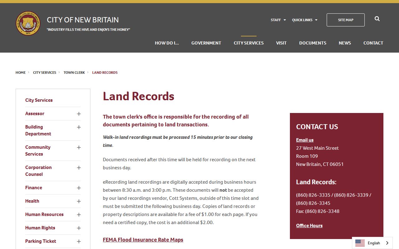 New Britain street directory Town Clerk land records